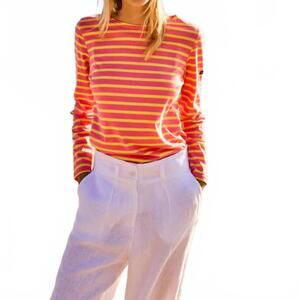 NEW SAINT JAMES minquidame breton stripe long sleeve shirt in neon/acidule